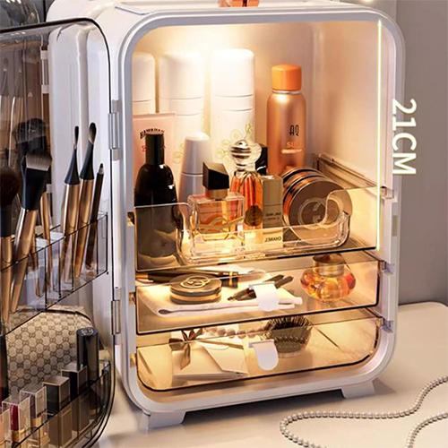 خزانة صندوق تخزين المكياج مع مرآة المكياج ابيض