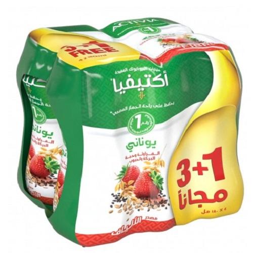 اكتيفيا مشروب زبادي يوناني بالفراولة والحبة السوداء والحبوب 180مل 3+1مجانا