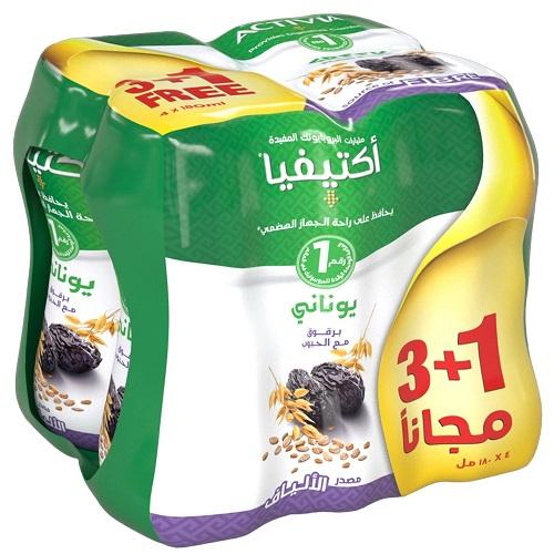 اكتيفيا مشروب زبادي يوناني بالبرقوق والحبوب 180مل 3+1مجانا