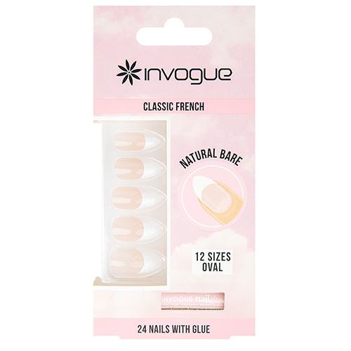 انفوج اظافر فرنسية كلاسيكية بيضاوية 24قطعة ناتشورال بير