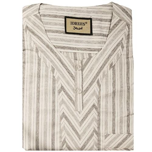 ادريس دشداشة نوم مخطط نص كم رمادي