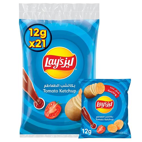 ليز رقائق بطاطس شيبس بكاتشب الطماطم 12جم 21حبة