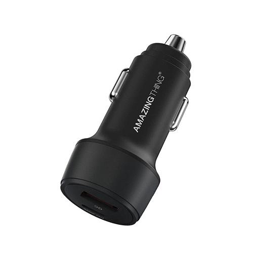 امايزينج ثينج شاحن سيارة 20واط بمنفذين منفذ USB ومنفذ Type C اسود موديل رقم.15797