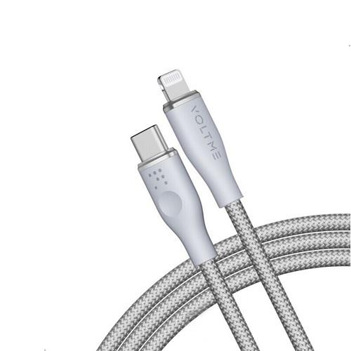 فولتمي باور لينك كابل  رووج نايلون مزدوج USB C الى لايتينيغ 3امبير 2م موصل من سبائك الزنك رمادى رقم.15868