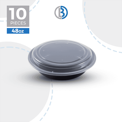 ماعون ميكرويف مدور مع غطاء اسود 10حبة 48اونصة موديل رقم.RO-48