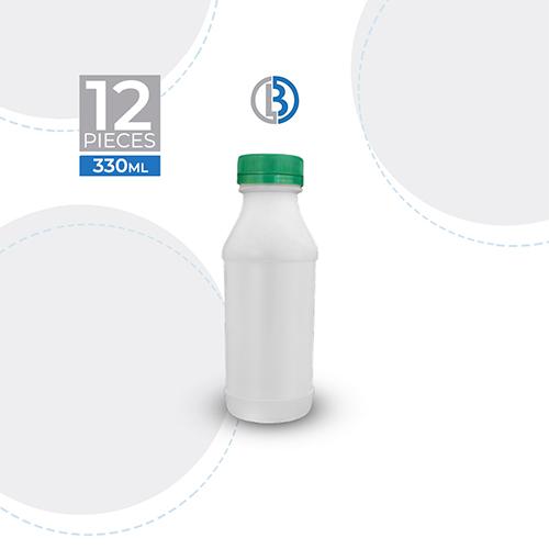 بطل حليب بلاستيك شفافة دائري الشكل غطاء اخضر 330مل 12حبة
