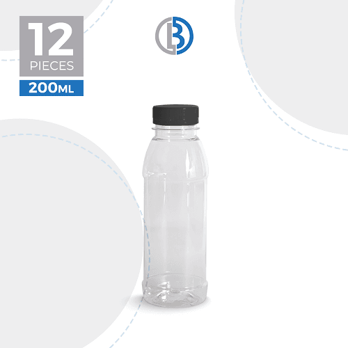 بي واي دي زجاجة بلاستيكية دائرية شفافة بغطاء اسود 200مل 12قطعة