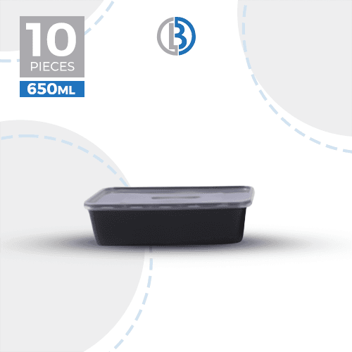 ماعون ميكرويف مستطيل مع غطاء اسود 10حبة 650مل