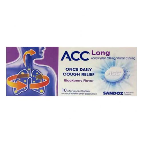 ايه سي سي لونج 600مجم/75مجم مذيب للبلغم طويل المفعول بنكهة التوت البري 10اقراص فوارة