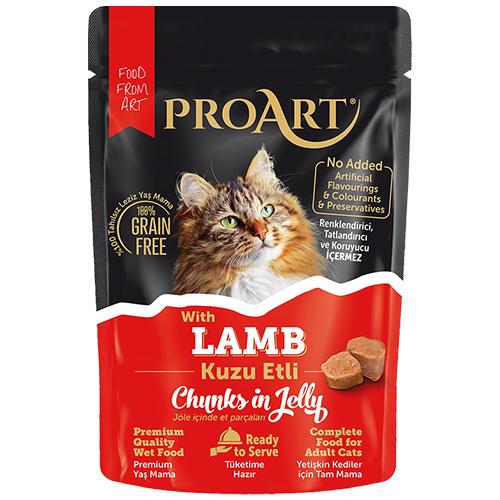 برو ارت طعام رطب متكامل للقطط البالغة قطع لحم الضان في الجيلي 85جم 3حبة
