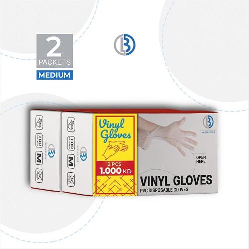 كفوف طبية فينيل خالية من البودرة شفاف مقاس وسط 1+ 1باكيت