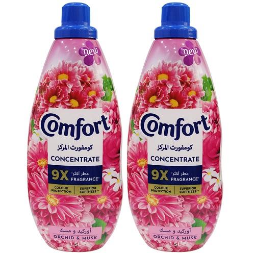 كومفورت منعم ومعطر الاقمشة المركز برائحة عطر الاوركيد والمسك 1.5لتر 2حبة