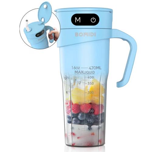 بوميدي خلاط عصير زجاجة محمولة بمقبض 450مل ازرق موديل رقم.JB01-BLUE