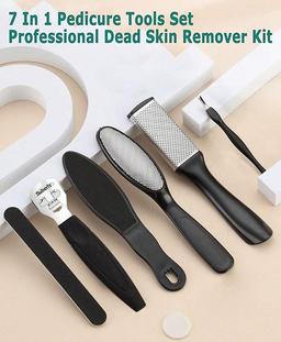 طقم باديكير لتنظيف القدم لون اسود 7قطع