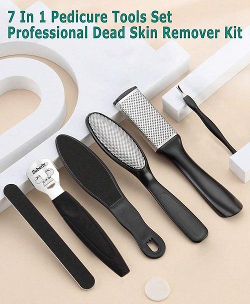 طقم باديكير لتنظيف القدم لون اسود 7قطع