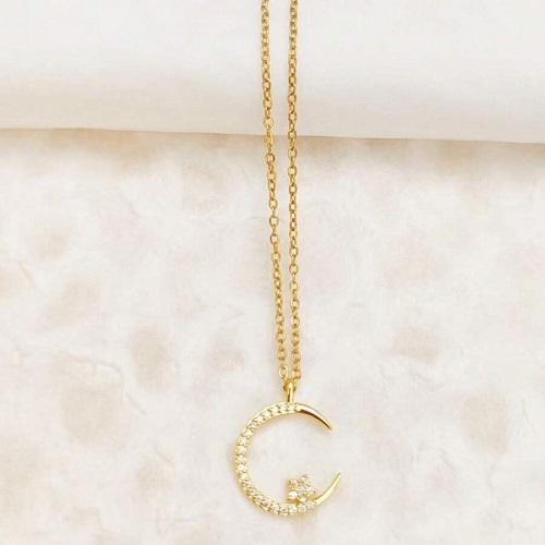 قلادة نجمة وهلال انيقة مرصعة بالراين