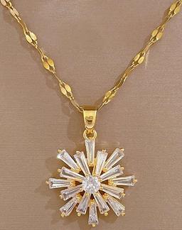 طقم قلادة واقراط مطلية بالزركون والكروم مقاوم للصدا