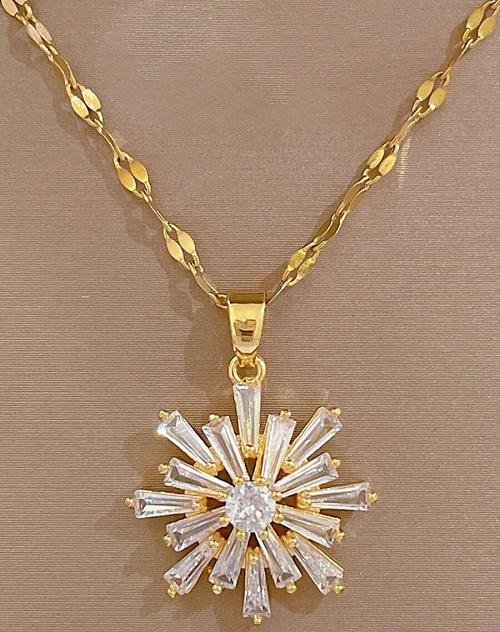 طقم قلادة واقراط مطلية بالزركون والكروم مقاوم للصدا