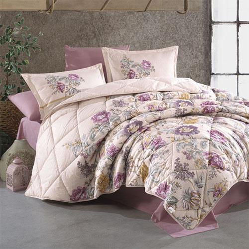 مورا كلاسي لحاف نفر ونص قطن 100% 180x240سم 5قطع بنفسجي فاتح موديل رقم.J-1123