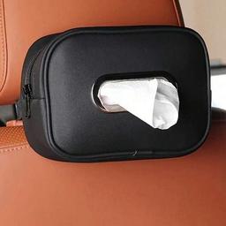 علبة مناديل جلد للسيارة لون اسود