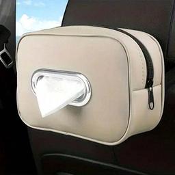 علبة مناديل جلد للسيارة لون بيج