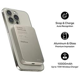 موماكس كيو ماج اكس 1 باور بنك لاسلكي مغناطيسي الجيل الثاني 10000مللي امبير تيتانيوم موديل رقم.39523